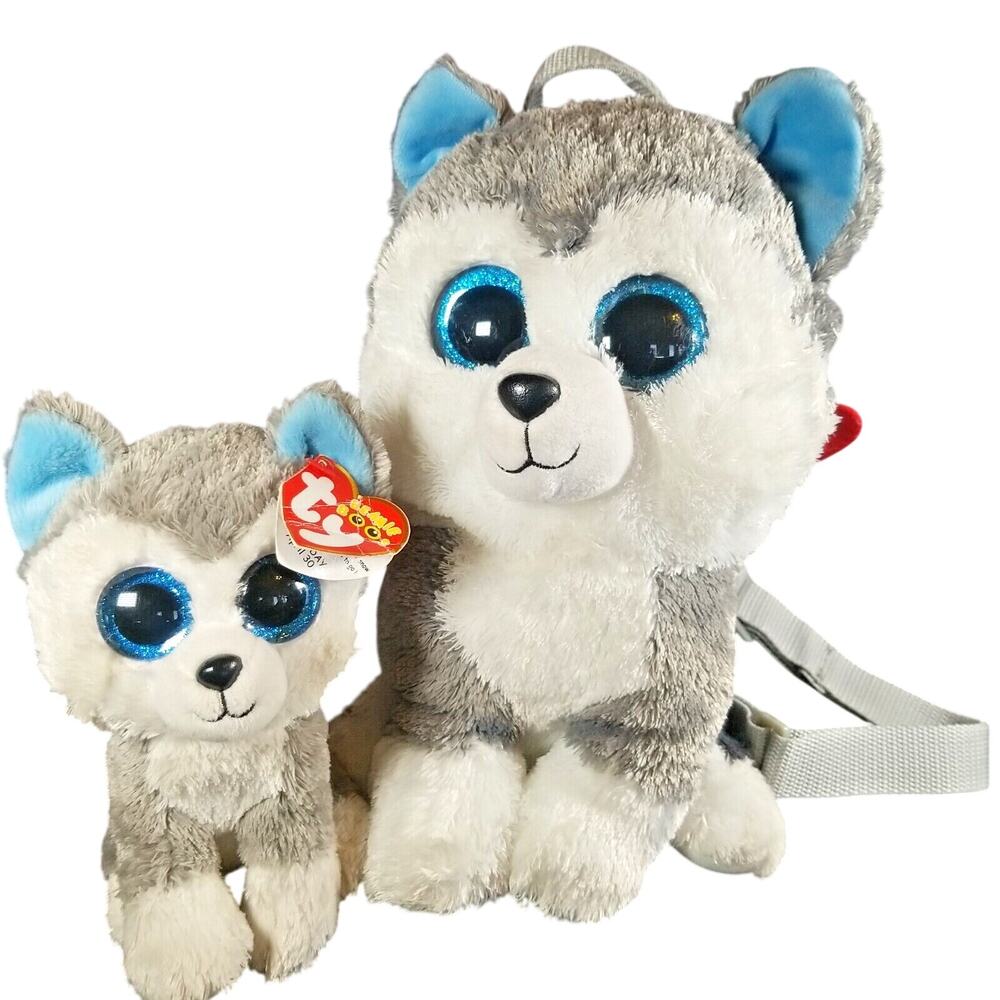 Beanie Boos Husky Dog Slush Plush Backpack, And Small Slush Stuffed Animal TY